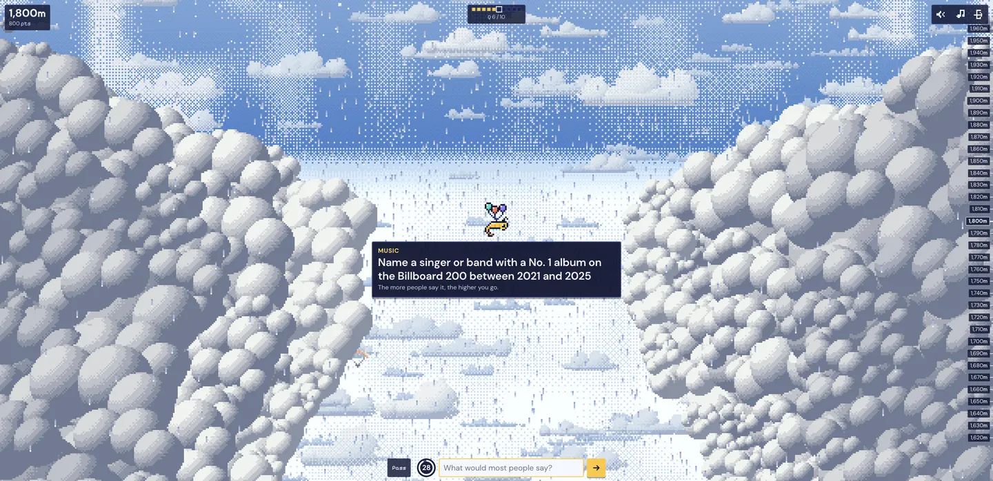 Billboard 200 prompt floating in a cloud canyon at 1,800 metres with an empty answer field
