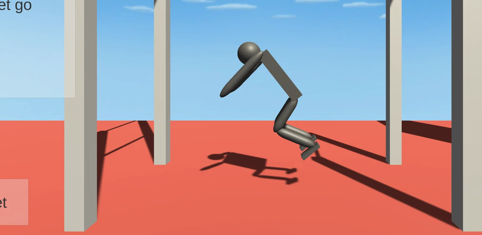 Ragdoll in mid-dive after release, hands reaching down, knees folded up behind the hips